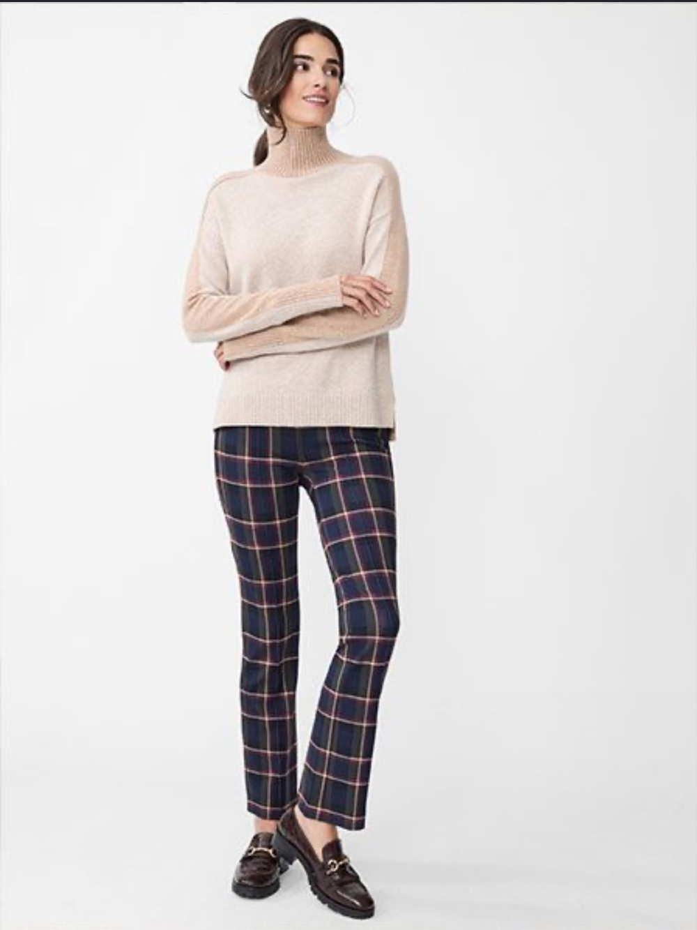 (M) J. McLaughlin Rylie Pull On Pants Stadium Plaid Medium Navy Blue Red Green